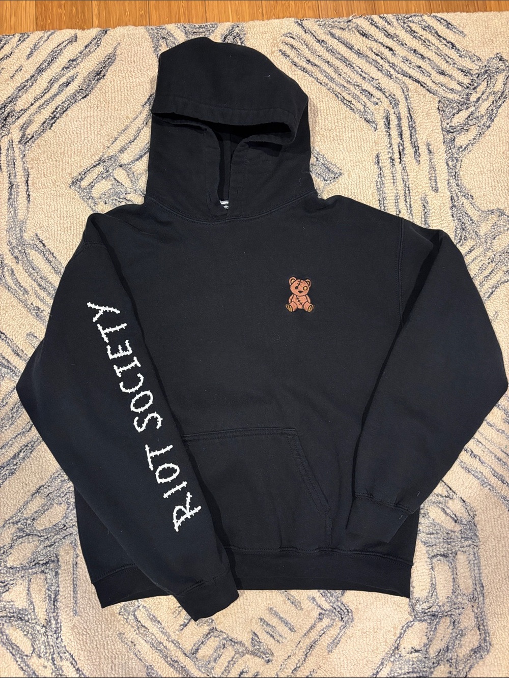 riot society Black Hoodie with Brown Teddy & White Sleeve Logo
